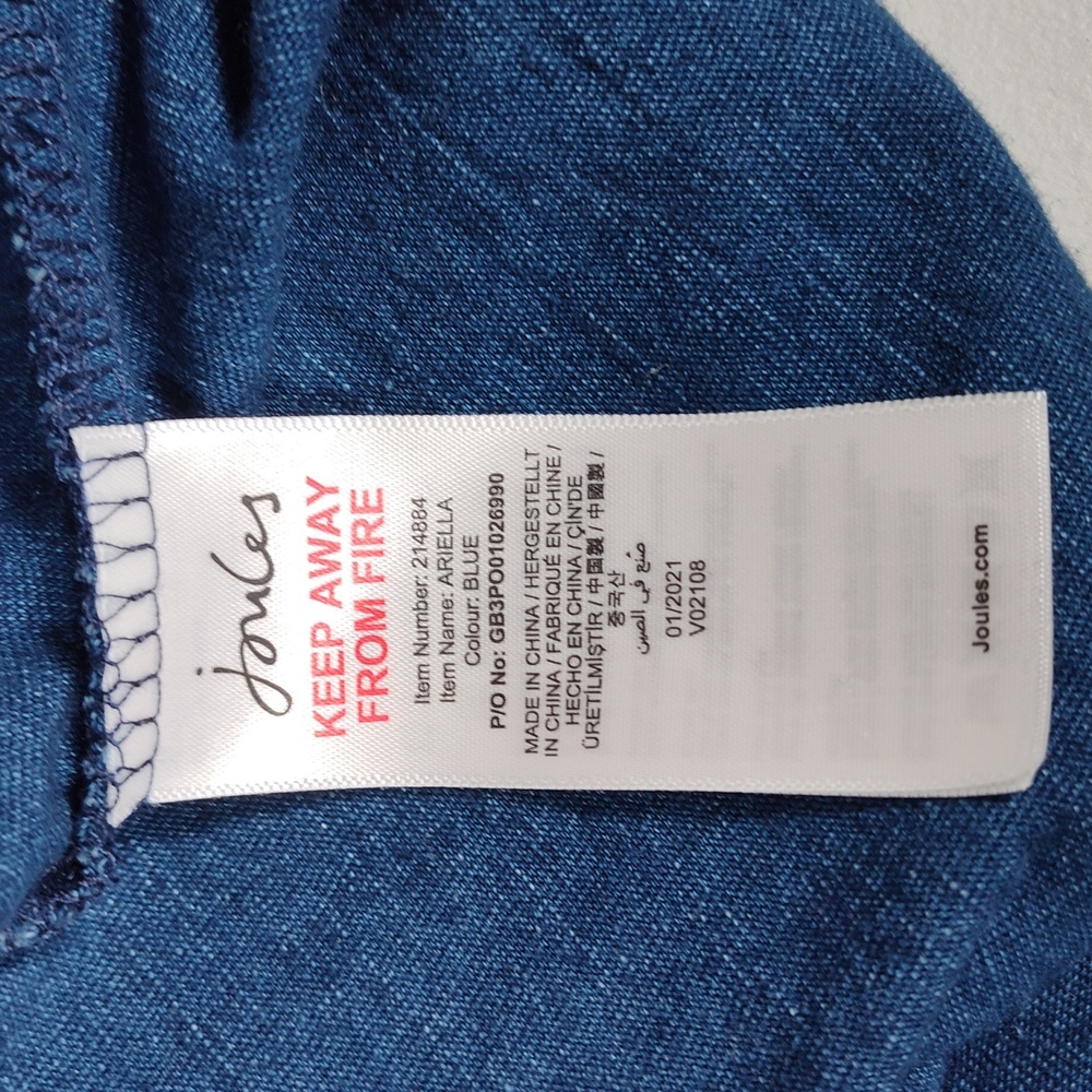 NWT Joules Ariella blue cotton tie-waist t-shirt dress v-neck 3/4 sleeve size 8 - Picture 11 of 13